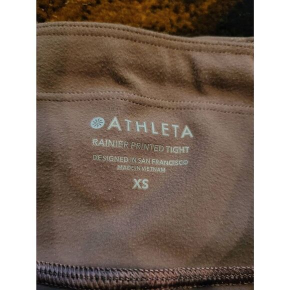 Athleta Rainier Reflective Printed Tight Leggings Brown Zip Pockets Women's XS - Picture 4 of 6